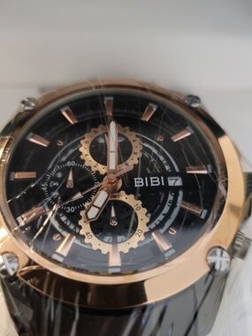 BIBI Men's Black Dial Rose Gold Accent Watch